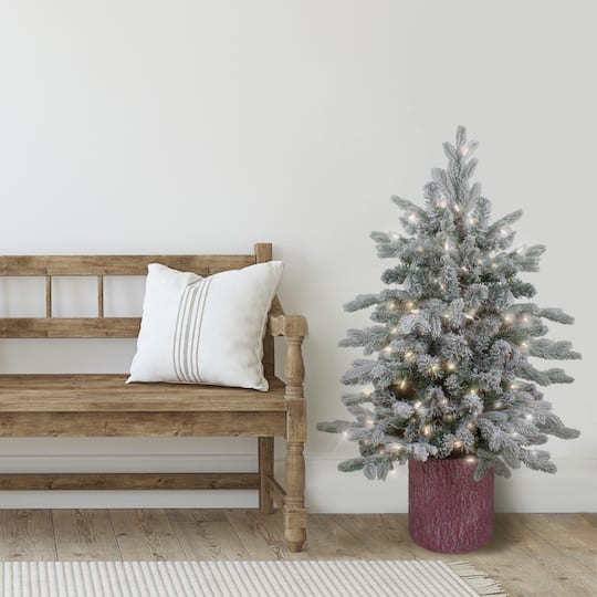 4ft. Pre-Lit Flocked Saratoga Spruce Artificial Christmas Tree in Decorative Pot, Clear Lights